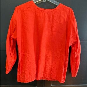 Eileen Fisher Orange Linen 3/4 Sleeve Blouse with pockets XS